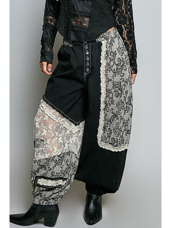 POL Pants - POL Midnight Manor Patchwork Joggers in Black
